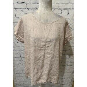 Terzo Millennio Italy Cream Short Sleeve Linen Hi-low Top Button Back Size Large